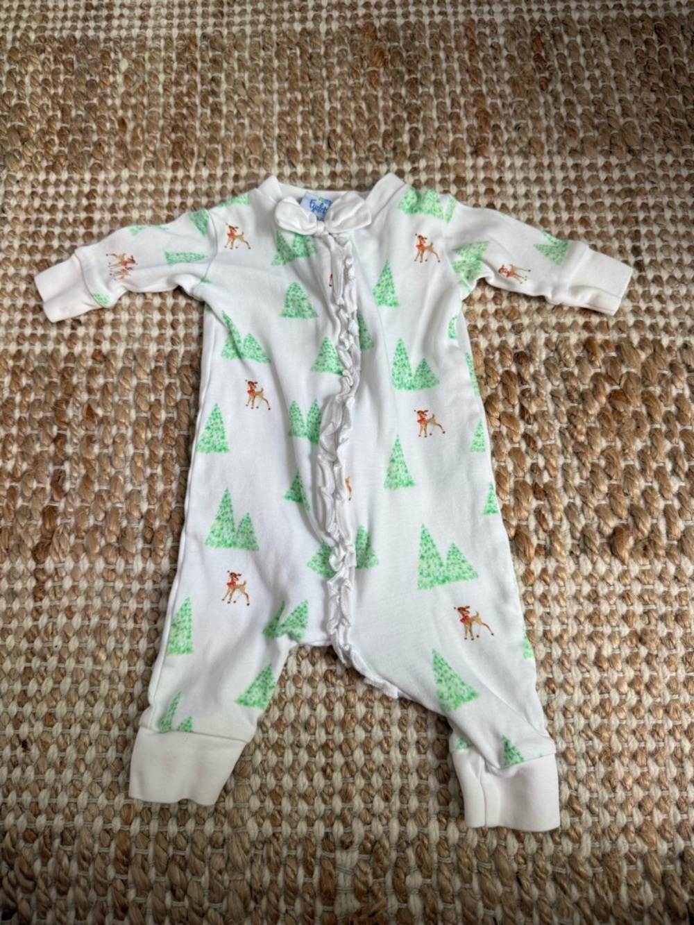 Cozy White Baby Pajamas with Green Tree & Deer Print